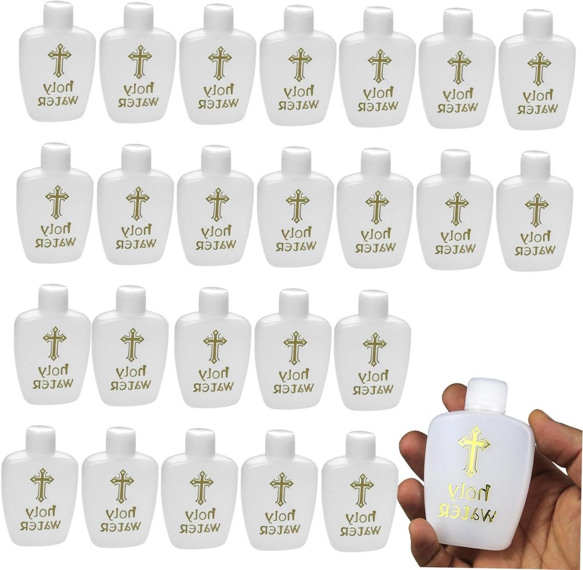 Wijwaterfles Set - Navulbare Flesjes - Religieuze Ceremonies - Met Gouden Kruis - 30 stuks 60 ml - Transparant