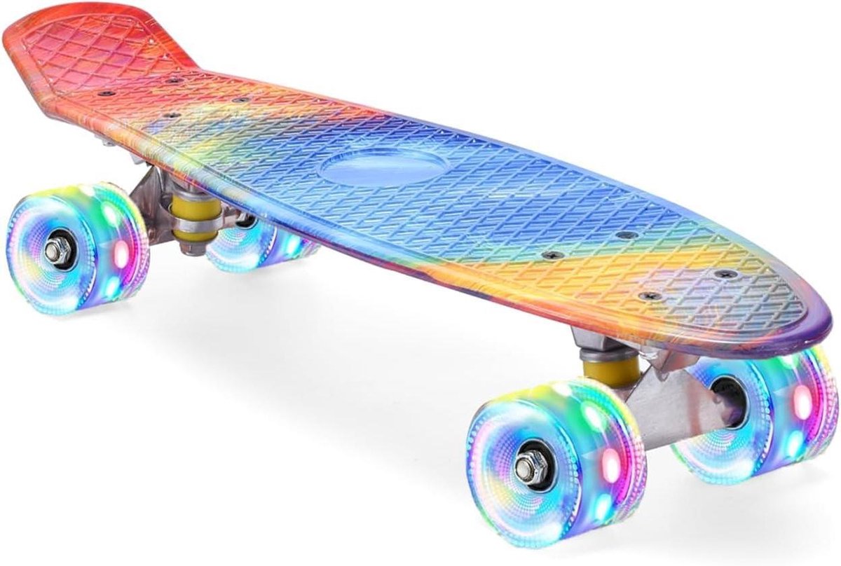 Cruiser Skateboard Mini Skateboard Kinder Skateboard Stapelen en Rijden Knipperende LED Wielen 22 Inch Regenboog
