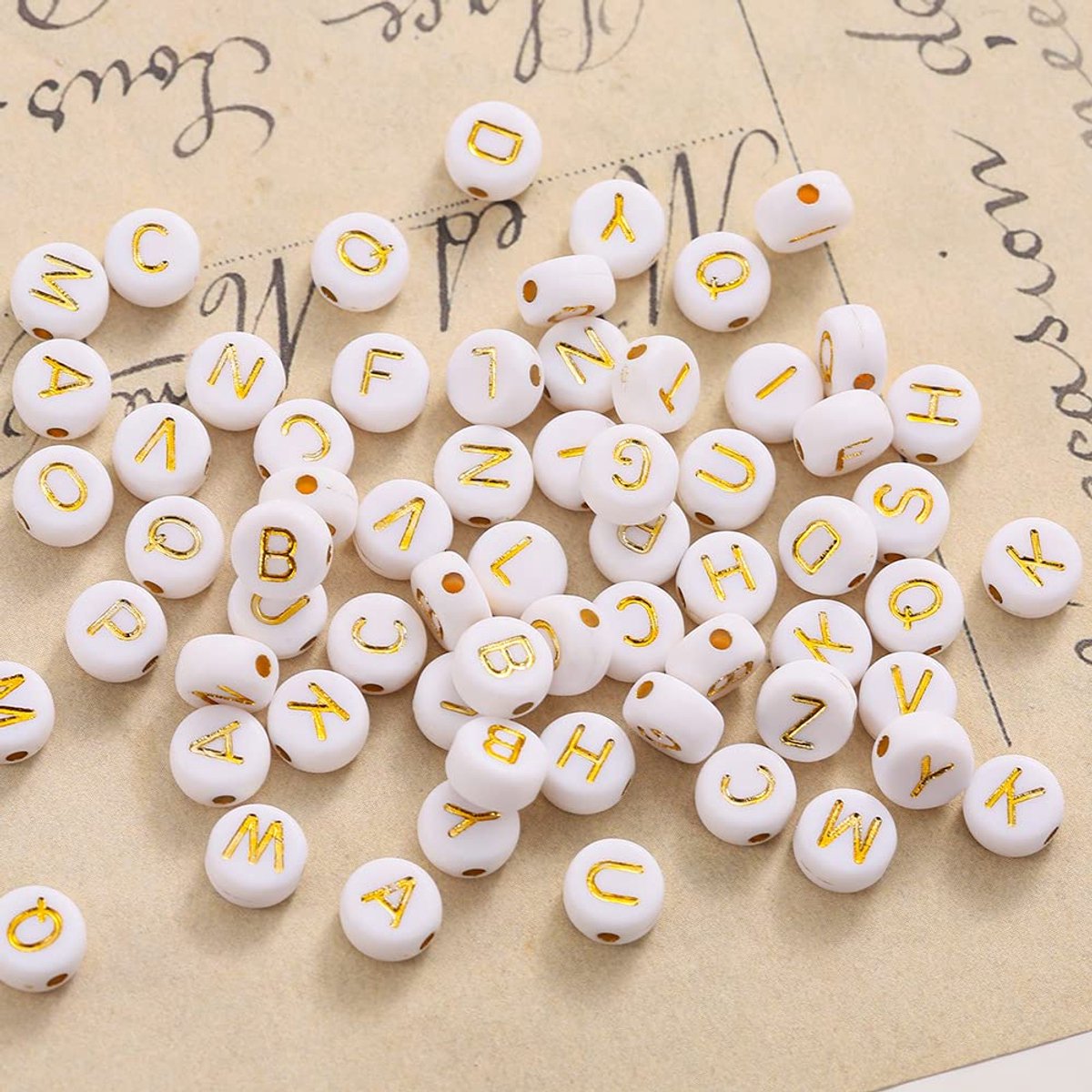 Letterkralen, A-Z, wit goud, 7 mm, letterkralen, alfa-acryl met gat om te rijgen, voor armbanden, halskettingen, sieraden maken (wit)
