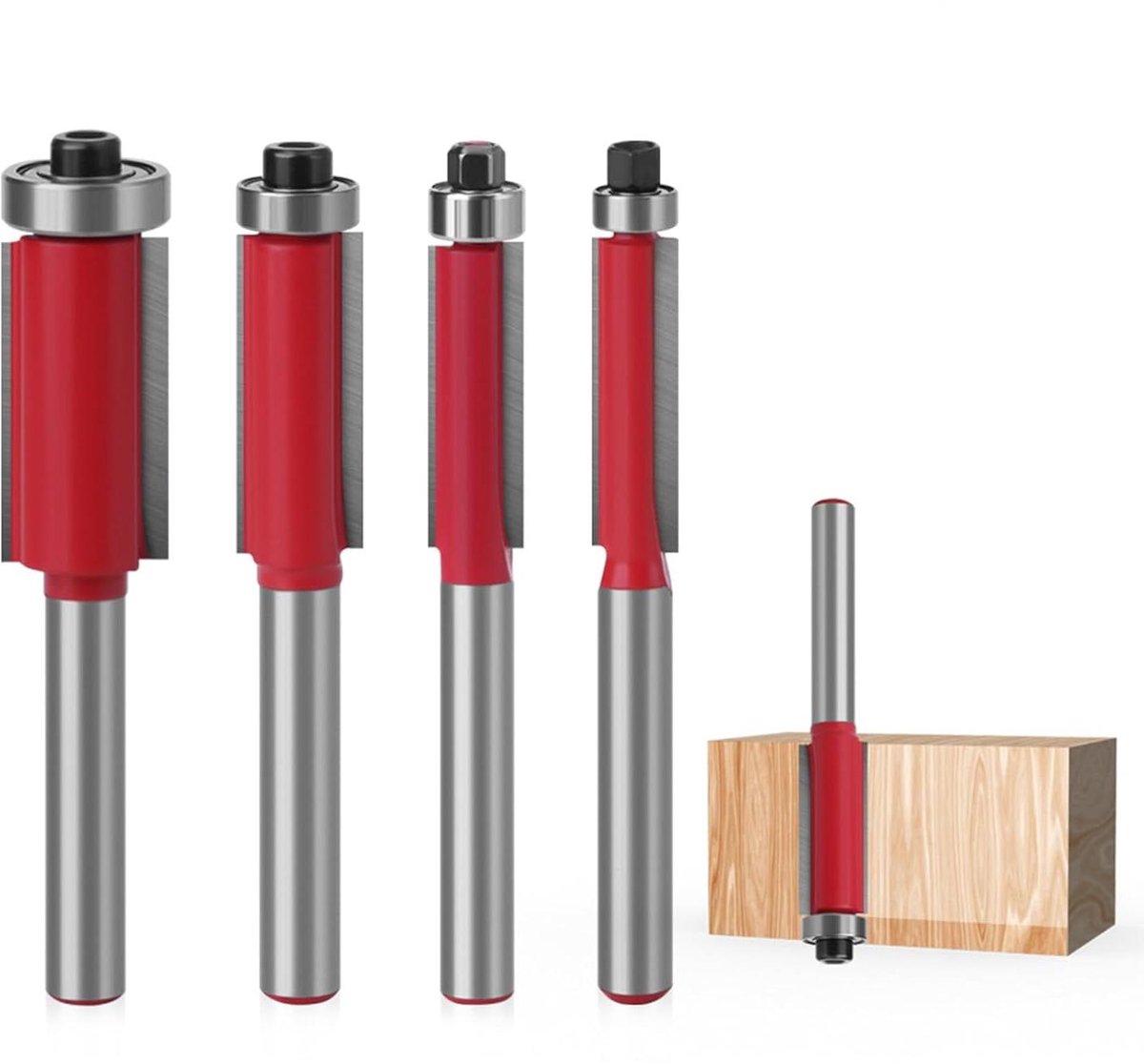 Houtfrees Set - Metaalfrees Houtbewerking - Trimmen Groeven Maken - Dubbelzijdig Snijontwerp - 4 Maten 1/4 Inch - Rood