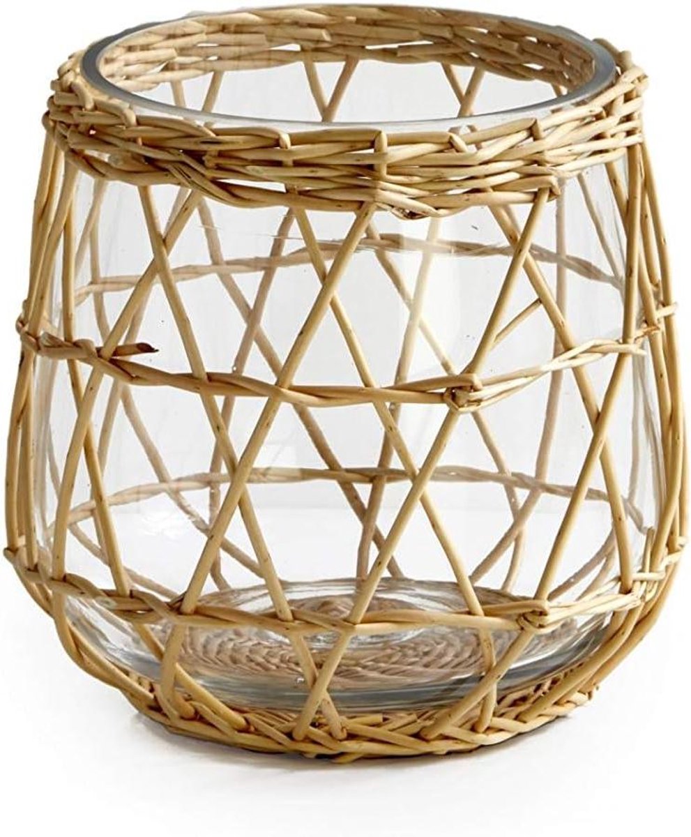 Rieten Kandelaar - Vaas Kaarshouder - Decoratie Huis - Handgeweven Riet - 18 cm diameter - Natuurlijk