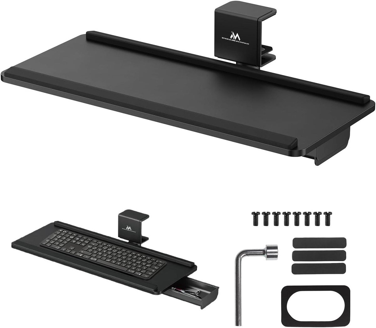 Toetsenbordhouder Onder Bureau - Verstelbare Toetsenbordplank - Ergonomisch Werken - Montage Zonder Boren - 635 x 372 mm - Zwart