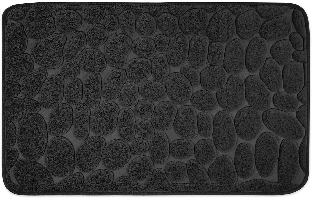 Tapijt met Memory Schuim Zwart - Badmat kan gecombineerd worden tot een set - Antislip & Maschinewasbaar - Douchedeken 50 x 80 cm