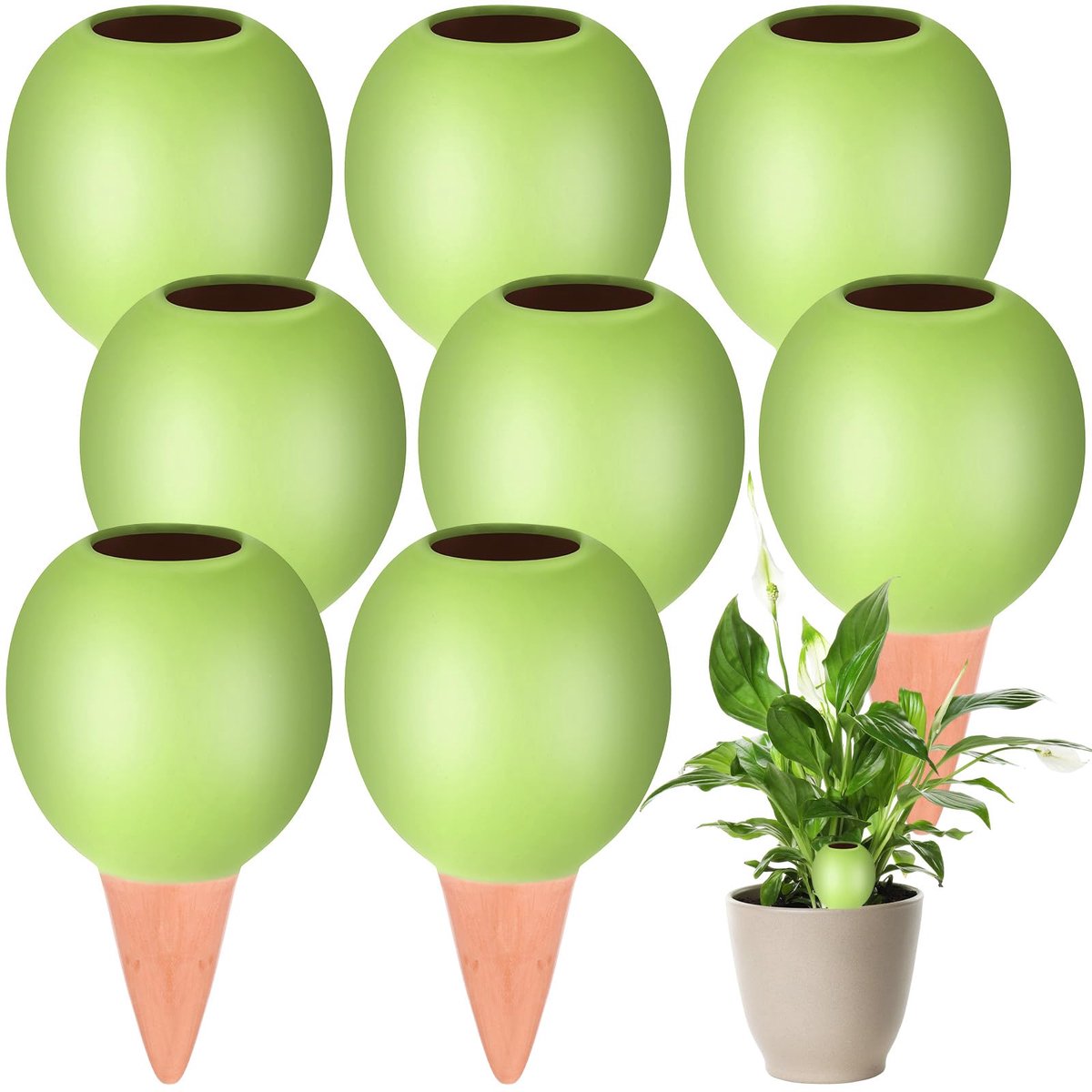 Tonkegels, irrigatie, terracotta, irrigatieballen, automatische keramische irrigatieapparaten voor kamerplanten, vakantie, potplanten, balkonbakken, waterdispenser, langzame afgifte (groen)