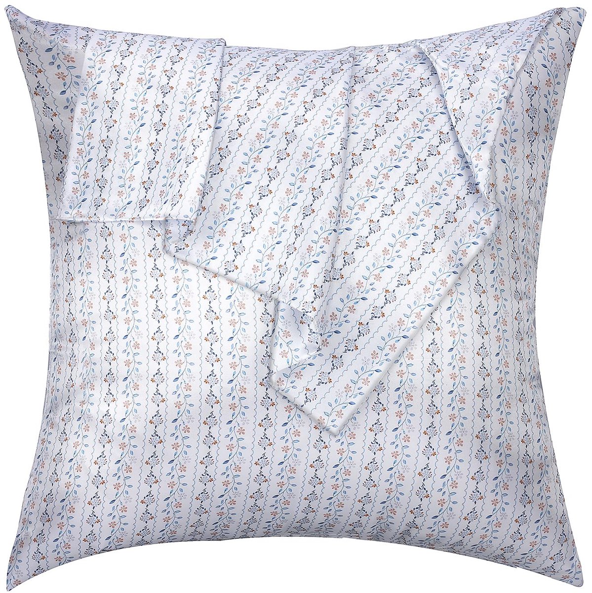 Kussenhoes met Rits, Polyester Satijnen Kussenhoes voor Haar, Gladde Bloemenprint met Bloemen Strepen, 50 x 50 cm