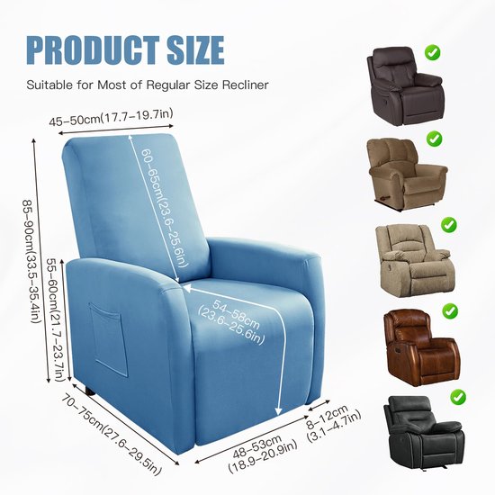 Fauteuilhoes, stretch, stretch relaxstoelhoezen, stoelbeschermer met zakken, woonkamer, elastische stoelhoes voor televisiestoel, ligstoel — afbeelding 5