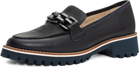 Zwarte loafer van ara met kettingdetail en dikke blauwe zool.