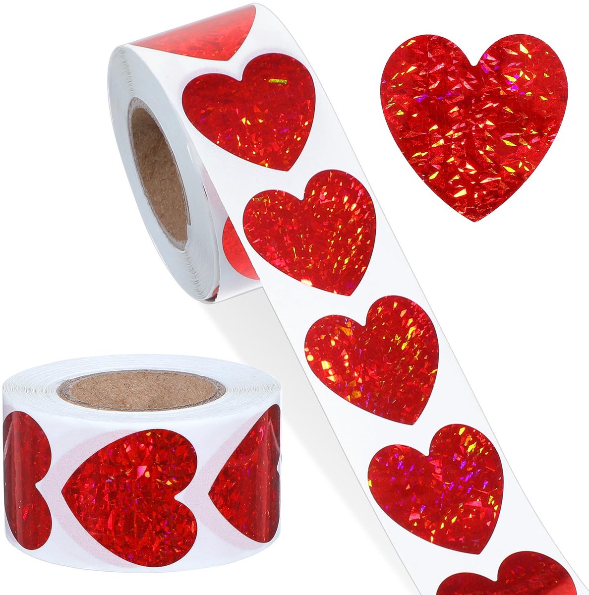 1000 stuks hartstickers, rood, glitterhartstickers, rol, beloningsstickers, kleurrijke hartstickers, glitterstickers voor feest, jubileum, kaart, envelopdecoratie, verjaardagsfeest, bruiloft