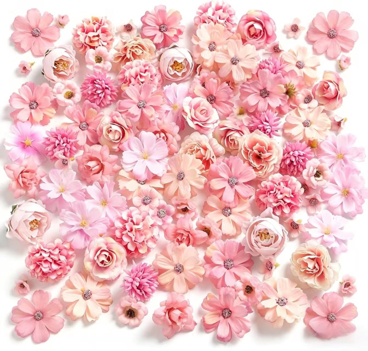 65 pcs of artificial flower heads, pink artificial flowers | 2–5 cm mini flowers，pink flower heads – for DIY wedding hair accessories, cake decorations and handmade bouquets