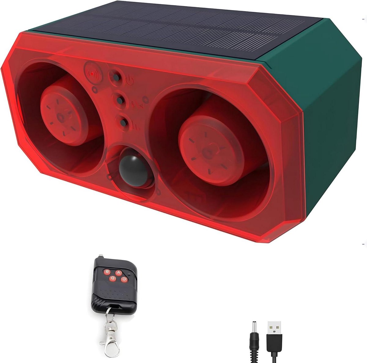 Bewegingsmelder Zonne-energie - Buitenalarm Geluidsgenerator - Eigendom Beveiligen - Opname Eigen Geluid - 177 x 83 cm - Zwart