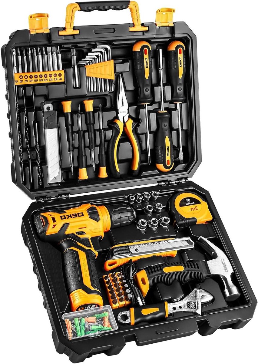 Gereedschapskist Compleet - Handgereedschap Set - Klus Klussen - Precisie Schroevendraaiers - 31 cm - Geel