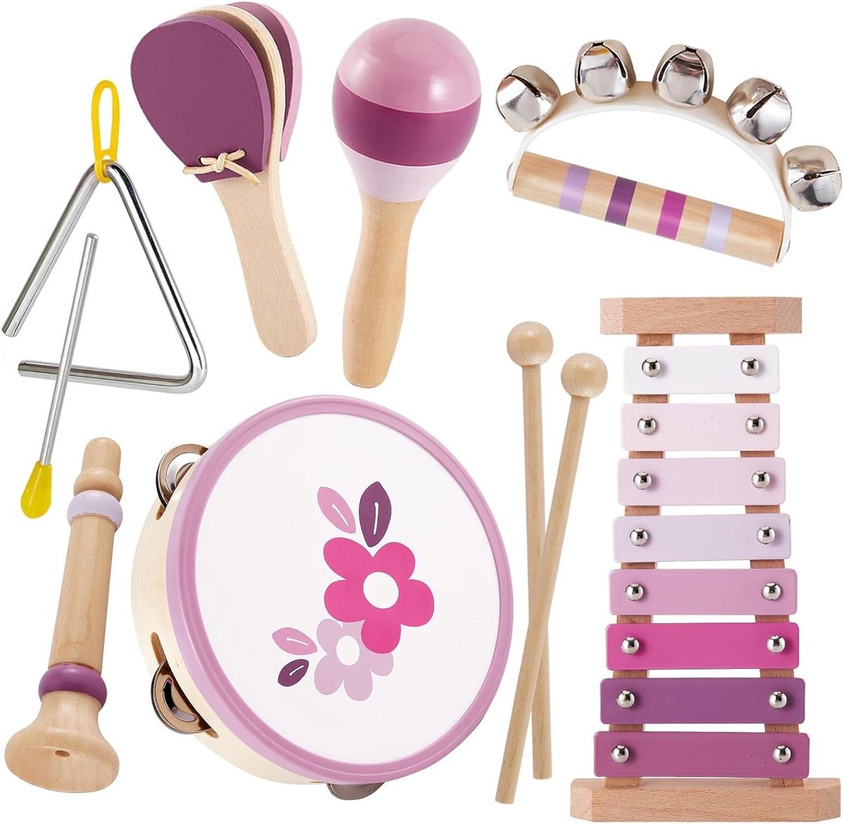 Houten Muziekinstrumenten Set - Babyspeelgoed Percussie - Vroege Muziekontwikkeling - Complete Orkestervaring - 335 x 205 cm - Natuurlijk Hout