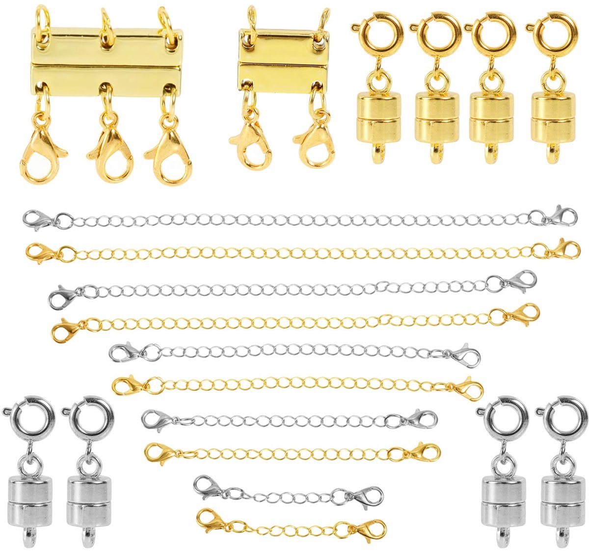 Set van 20 Magnetische Kettingverlengstukken en Gelaagde Sluitingen, Duurzame Sieradenkettingconnectoren en Magnetische Sluitingen voor Doe-Het-Zelf-Knutselwerkjes Cadeaukettingen Enkelbandjes