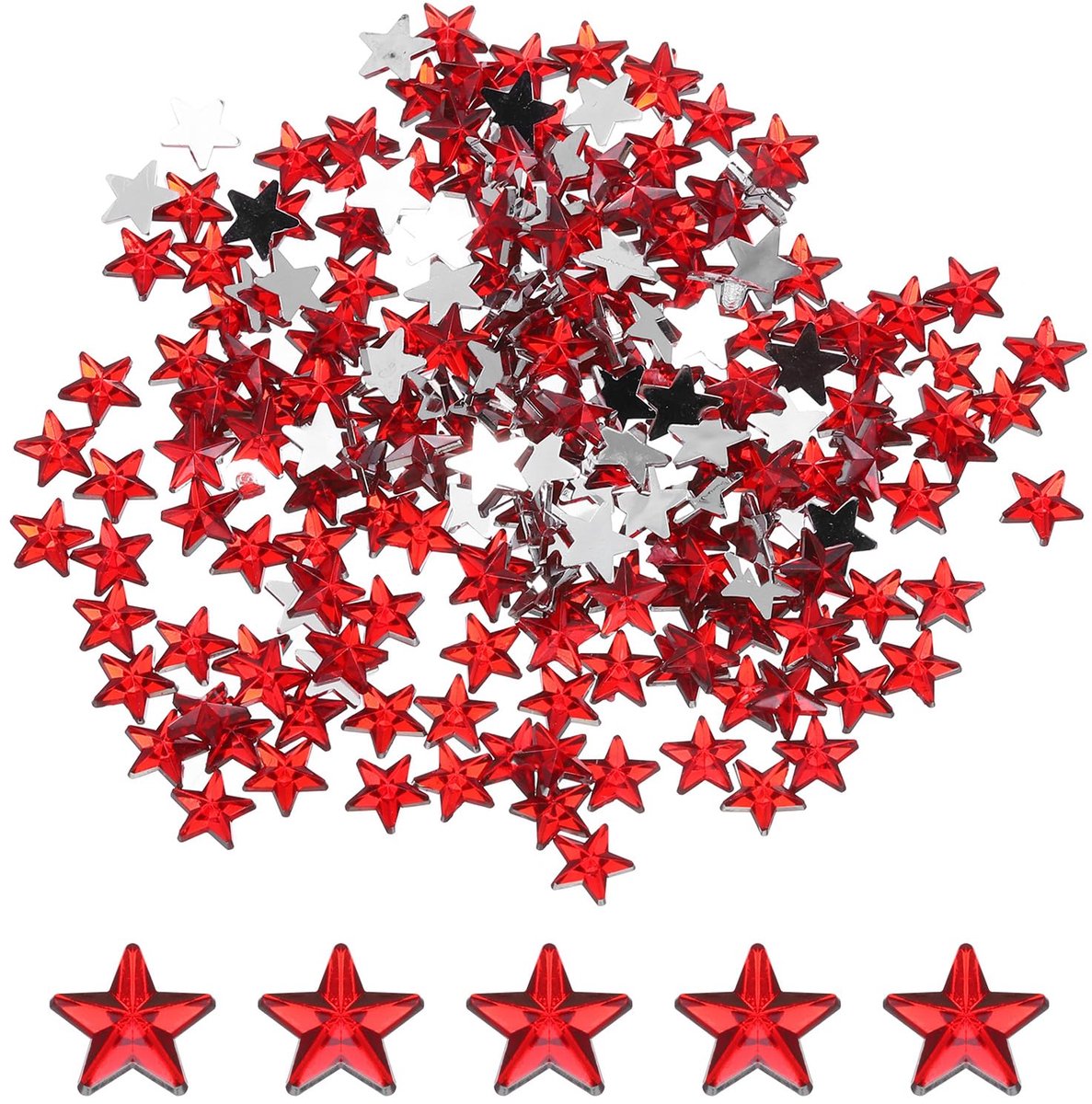 Strass-steentjes in stervorm, 6 x 6 mm, platte achterkant van kunststof, stickers voor sieraden, knutselwerk, gezichtsbeschildering, sieraden, kostuum, donkerrood