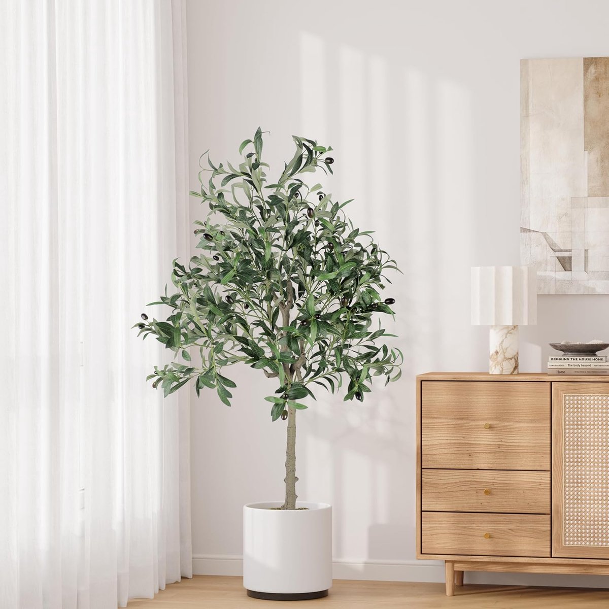 Kunstplanten, 150 cm, grote olijfboomplant in pot, olijfboom, decoratie voor thuis, woonkamer, slaapkamer, kantoor, tuin