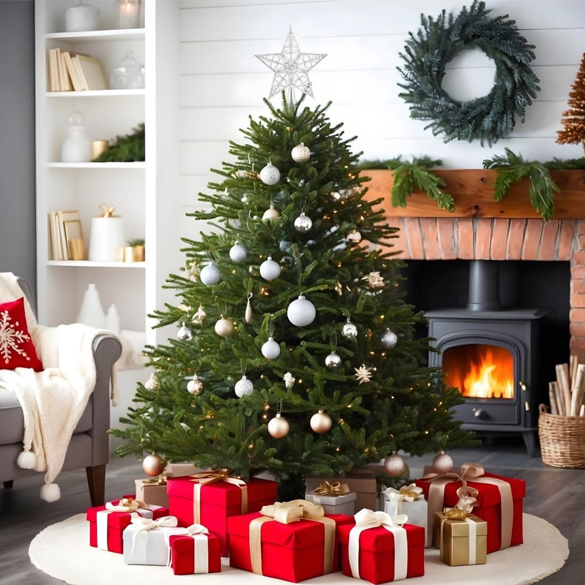 Kerstboom Ster - Boomversiering Top - Feestelijke Decoratie - Lichtgewicht Hol Ontwerp - 20 cm - Zilver – foto 4