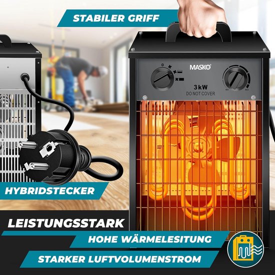 Elektrische Verwarming - Ventilatorkachel Bouw - Ruimte Verwarmen - Keramische Elementen - 3 KW - Antraciet — afbeelding 3