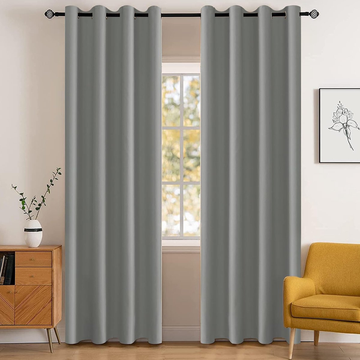 Gordijnen Set Van 2, 140x300cm(B X H), Warmte-Isolerende Thermische Gordijnen Met Ringen, Ondoorzichtig, Koude, Geluidsbescherming, Voor Woonkamer, Slaapkamer, Lichtgrijs