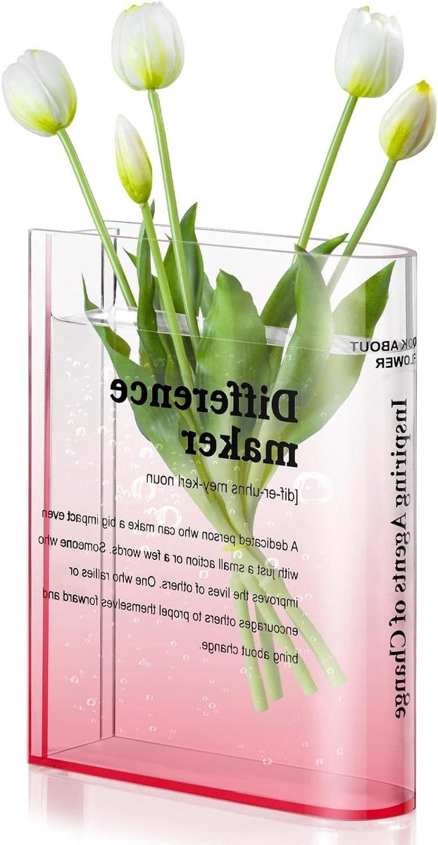 Boek Vaas - Decoratieve Vaas - Bloemen Schikken - Inspirerende Tekst - 15 x 4 x 20 cm - Transparant