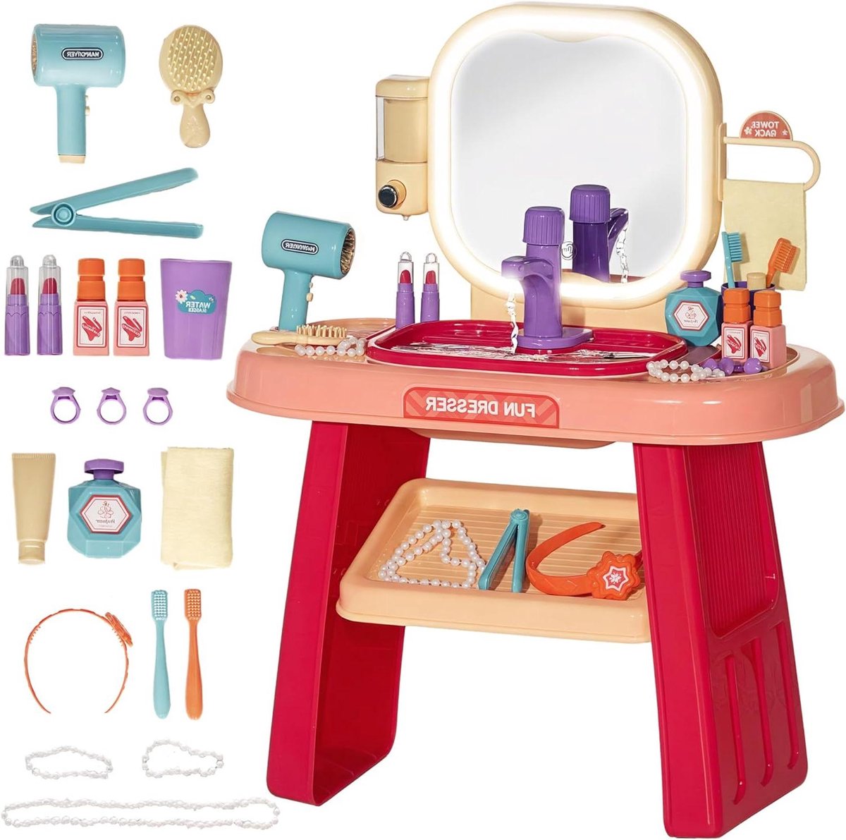Kinder Make-uptafel - Speelset met spiegel - Kinderspel stimuleren - Ledlicht en muziek - 55 x 29 x 71 cm