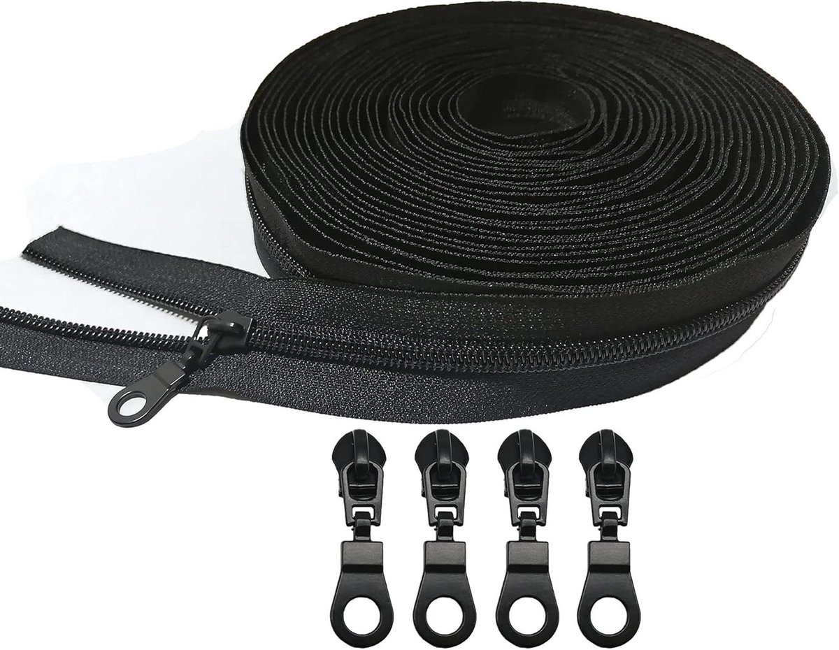 Nylon Ritsen - Ritsen op Maat - DIY Naaien - Met Rits Schuivers - 10 Meter - Zwart