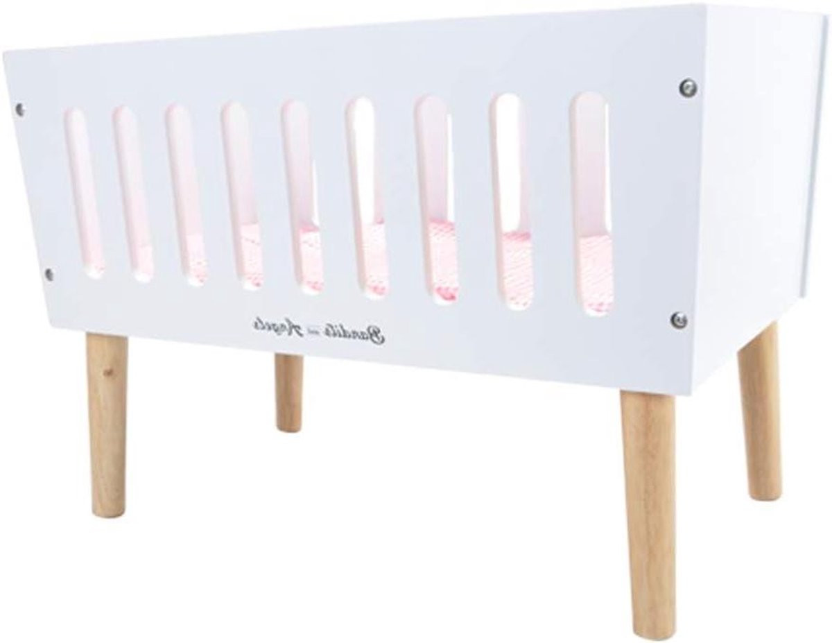 Poppenbed Sweet Dreams - Poppenhuis Meubel - Poppen Verzorgen - Inclusief Wasbare Bedden - 50x30x35cm - Wit