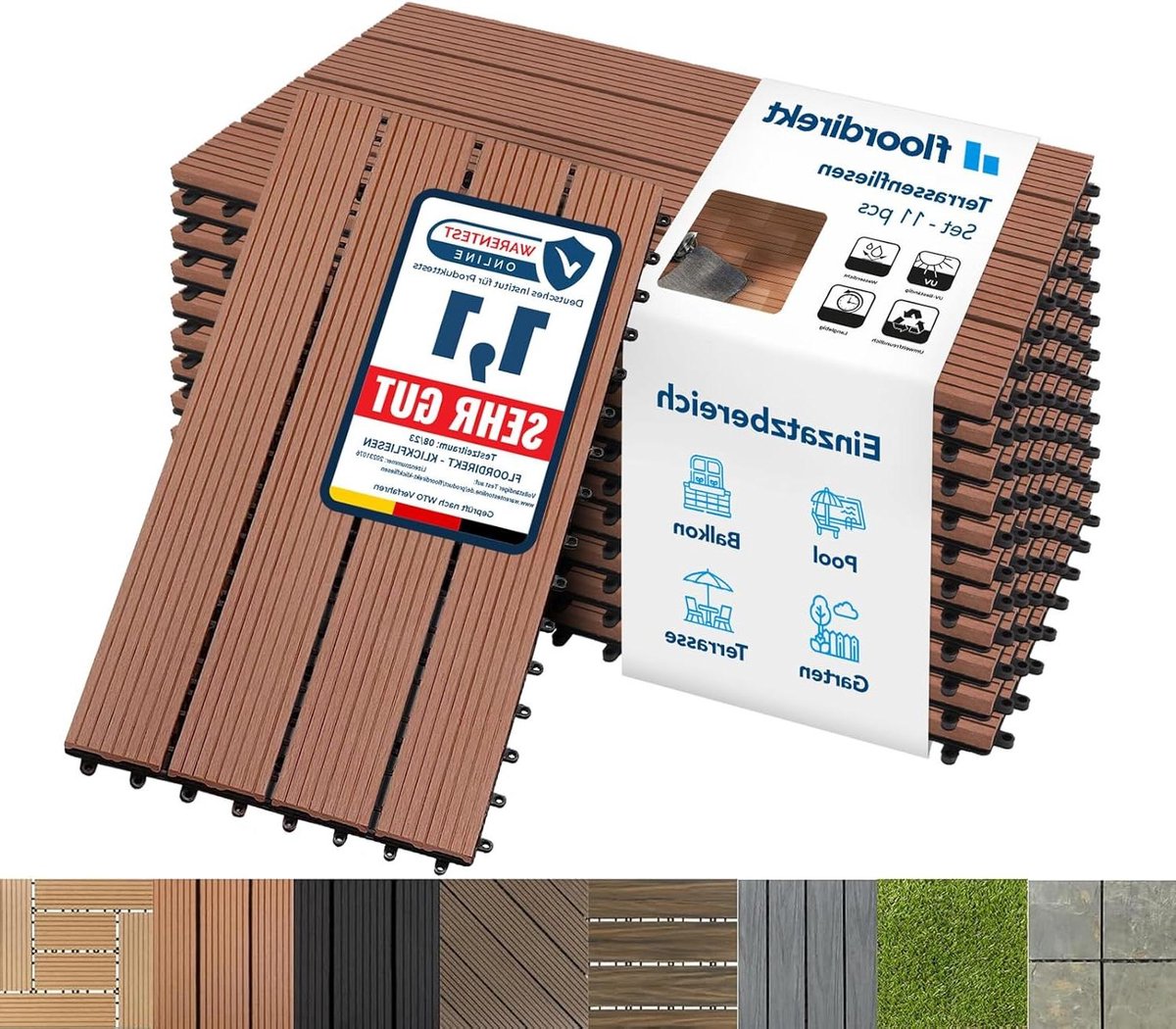 WPC Terrasdelen - Vlondertegels Click - Buiten Vloer Leggen - Met Drainage Functie - 60x30cm 2m2 - Lichtbruin