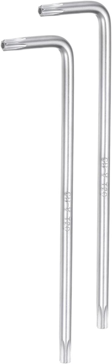 T20 Torx-sleutel, sabotagebestendig, lange arm, sleutel 6 punten, L-vorm, handgereedschap van chroom-vanadium-staal, voor auto/huishoudelijke reparaties, 2 stuks