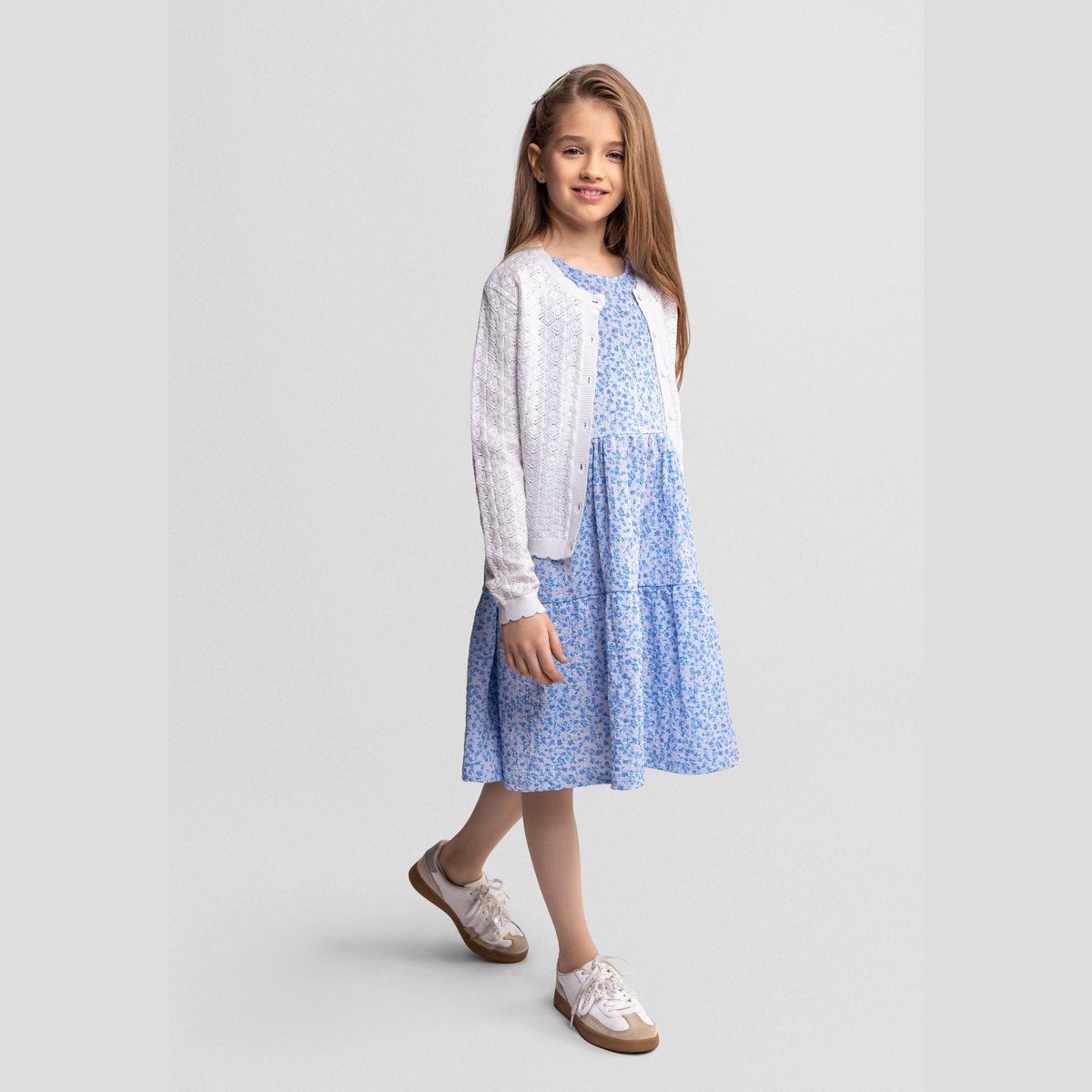 Minoti vest meisjes wit ajour golfpatroon - viscose