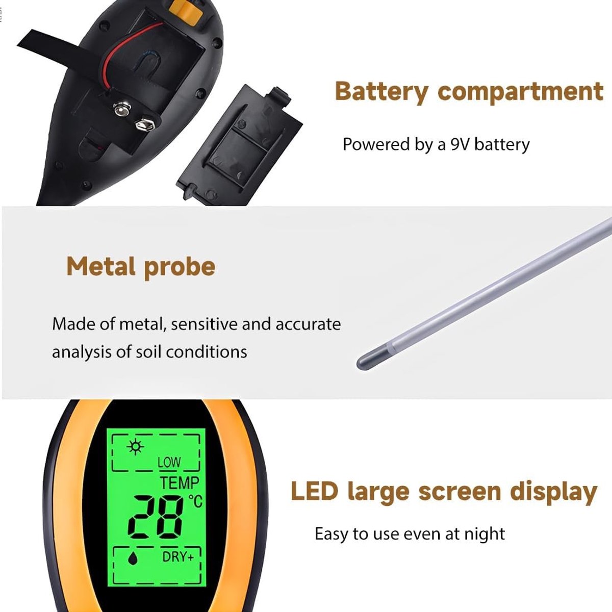 Professionele 4-in-1 Bodemtester: pH Meter, Vochtigheidsmeter, Lichtmeter en Temperatuurmeter voor Tuin, Gazon en Planten