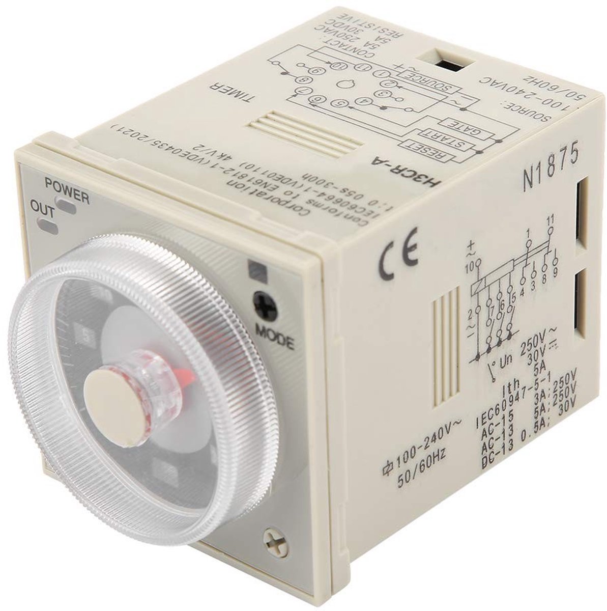 Tijdrelais 0,5S-300H met 11-pins aansluitingen, drukknopbediening en 100-240VAC 100-125VDC voeding voor automatisering en schakeling