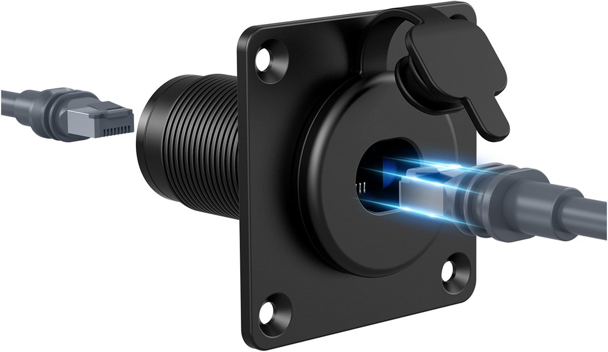 Waterdichte Wandcontactdoos voor Starlink Gen3 – RJ45 CAT6 Ethernet Doorvoer Vrouwelijk naar Vrouwelijk, IP68 Aluminium Paneelaansluiting met Beschermkap – Voor RV, Camper, Boot, Aanhanger & Meer