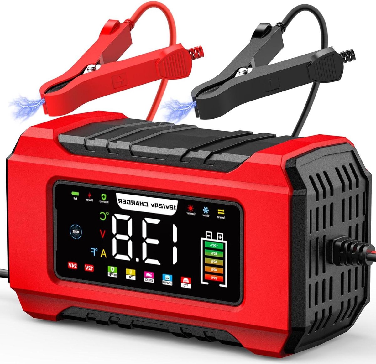 Auto Acculader - Druppellader Motor - Accu Onderhoud - 9-Traps Lading - 15 A - Rood