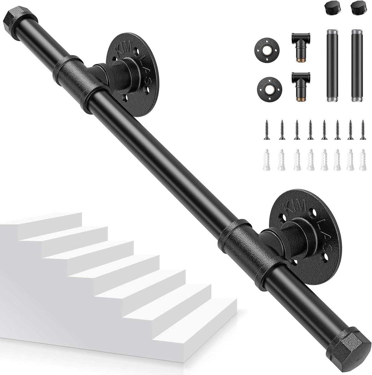 Leuning voor Trap - Trapleuning Binnen Buiten - Veiligheid Bieden - Verstelbare Hoek - 50 cm - Zwart