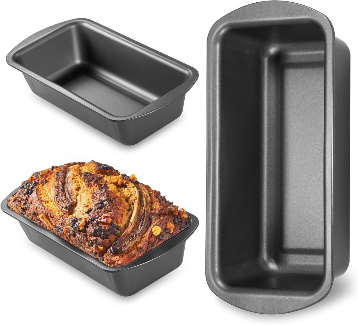 Broodpannen Bakken Set - Broodblik Anti-aanbak - Zelf Brood Maken - Extra Dik Materiaal - 3 Stuks 9x5 Inch - Grijs