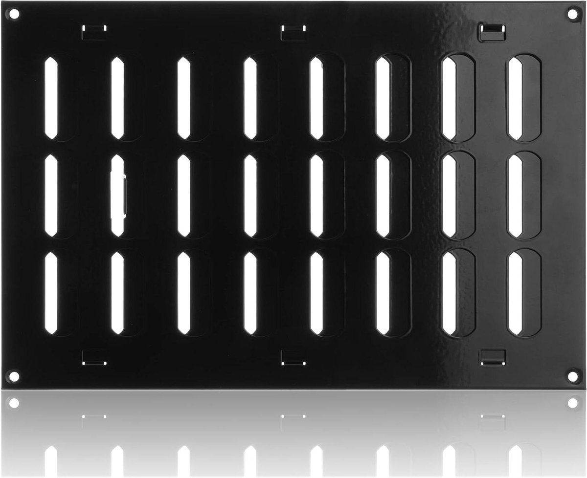Verstelbaar Ventilatierooster - Luchtrooster Metaal - Luchtstroom Regelen - Verstelbare Lamellen - 300x200mm - Zwart
