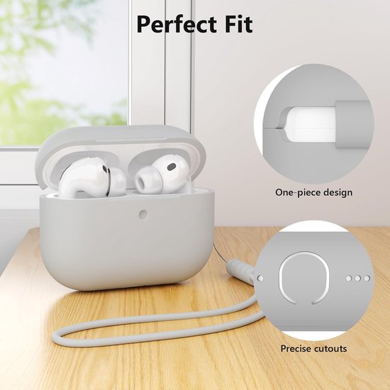 Hoesje compatibel met AirPods Pro 3 hoesje, schokbestendig, valbescherming, krasbestendig, siliconen hoes voor AirPods Pro 3e generatie met reinigingsset en koord, grijs van hoesje — afbeelding 4