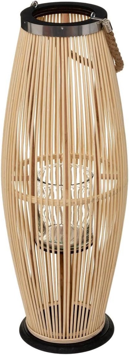 Lantaarn Bamboe - Decoratieve Lantaarn - Sfeerverlichting Buiten - Natuurlijk Materiaal - 72 cm Hoog - Onbehandeld