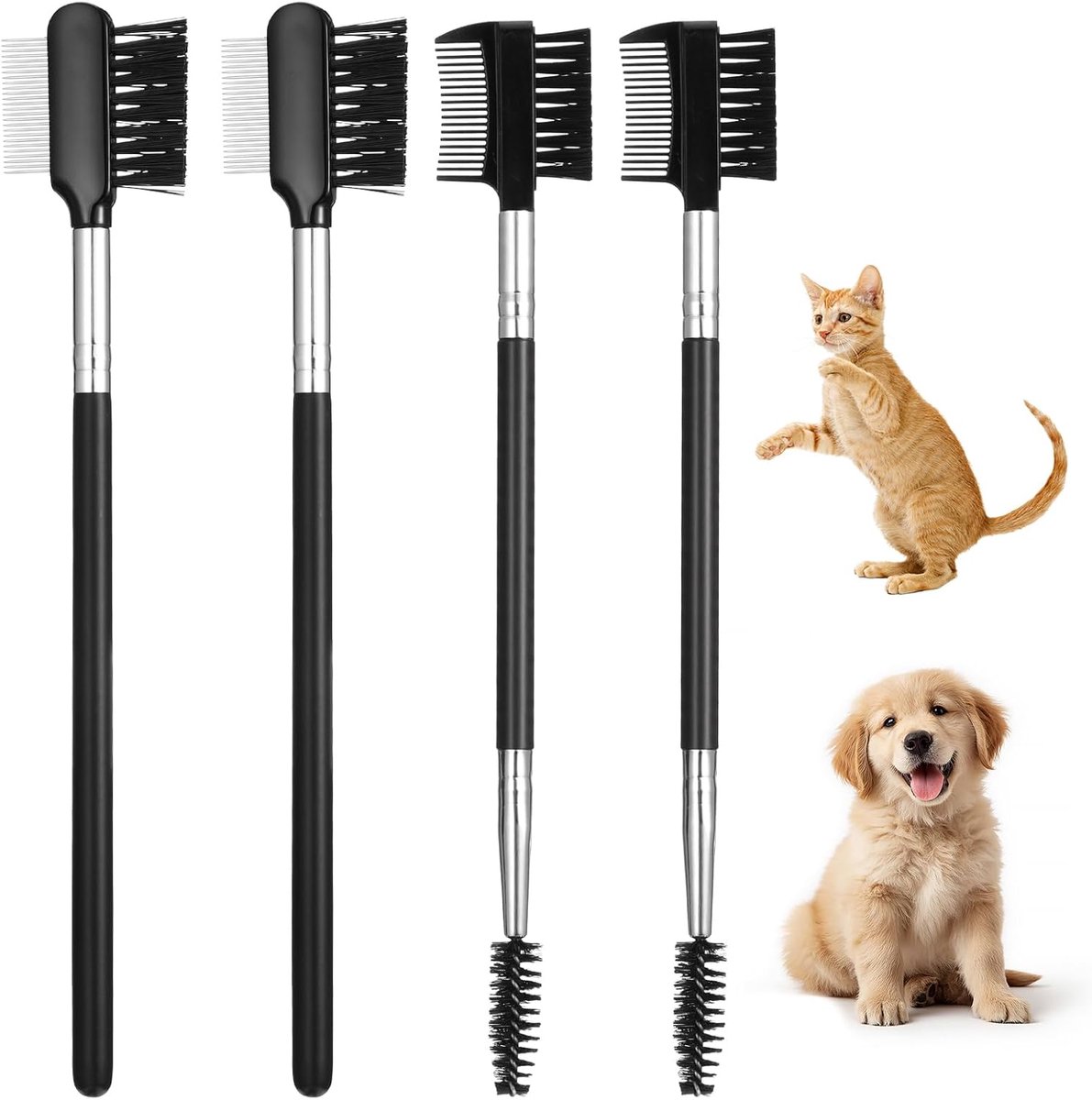 4 stuks hondentraanvlekkenverwijderaar, dubbelzijdige traanvlekken, verwijderingskam met dubbele koppen voor honden, oogkam, oogverzorgingskam voor puppy's en katten