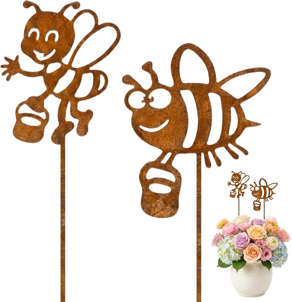 tuinsteker, metalen set, tuinsteker, bijendecoratie, zomerbloemensteker, tuindecoratie voor buiten, weerbestendig, voor de decoratie van tuinen, terrassen, binnenplaatsen, parken, takken