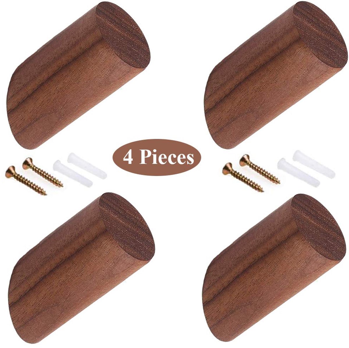 4 Stuks Houten Kaphaken, Houten Hoedhaken, Natuurlijke Houten Kaphaken, Natuurlijke Massief Walnoot Hout Moderne Handgemaakte Wandgemonteerde Kaphaak Voor Keuken, Slaapkamer, Kantoor (Bruin)