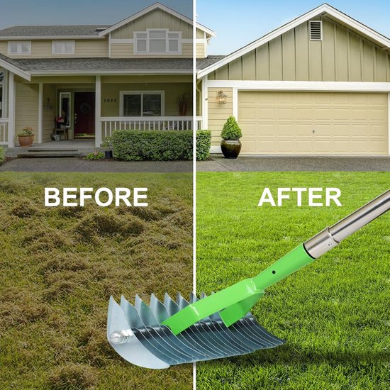 Wicker Rake Lawn Dethatcher Rake for Lawn Double-Sided Wicker Rake, Efficient Steel Metal Dethatcher Rake with 67.2 Inch Stainless Steel Handle, Lawn Grass Rake for Garden, Garden van Merkloos	 — afbeelding 3