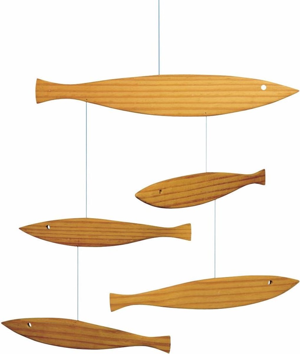 Drijvende Vis Muis - Mobiele Decoratie - Babykamer Inrichten - Handgemaakt in Denemarken - 40 cm - Houtkleur