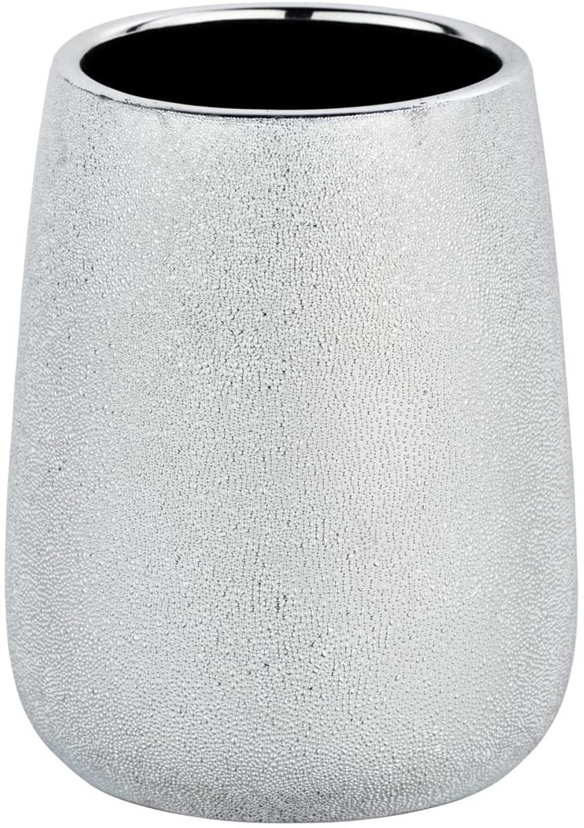 Glimma Tandenborstelhouder (voor tandenborstel en tandpasta, keramiek) 8,5 x 10,5 x 8,5 cm, zilver