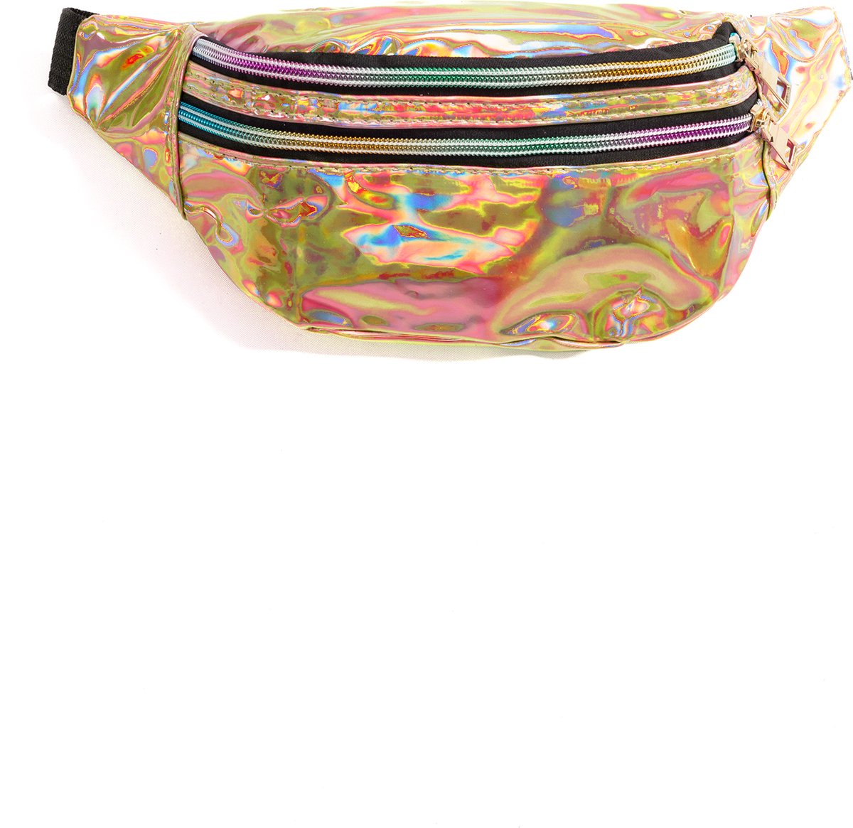 KIMU® Heuptasje Holografisch Goud 2 Ritsen - Iridescent Heuptasje Fanny Pack Tasje - Gouden Crossbody Tas Festival