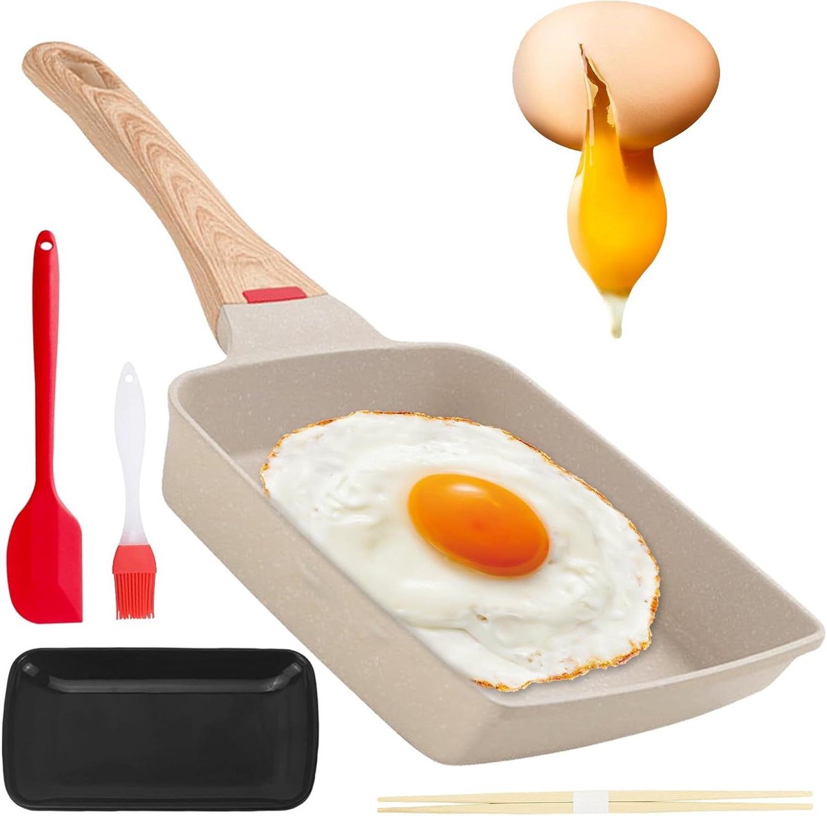 Tamagoyaki Pan - Japanse omeletpan - Ontbijt Bereiden - Antiaanbaklaag - 30 x 20 x 3 cm - Zwart