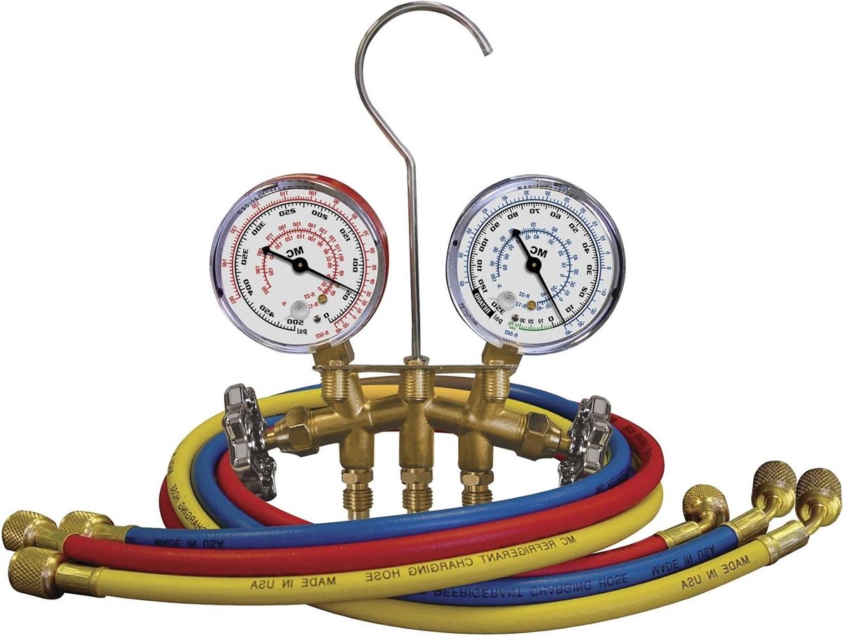Manifold Gauge Set - Manometer Set - Airconditioning Controleren - Massief Messing Ontwerp - 3x 60 inch Slangen - Messing