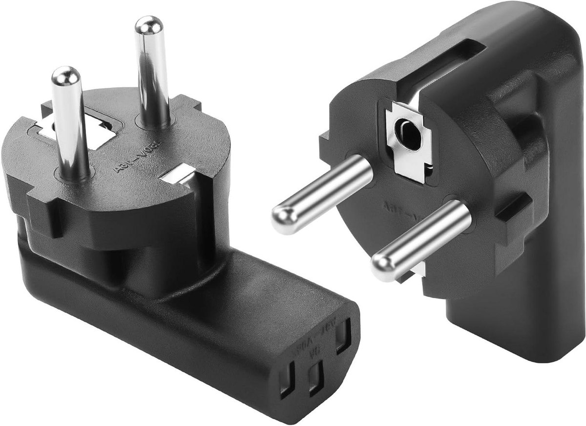 EU naar C13 Adapter - Conversie Stekker - Apparaten Aansluiten - 90 Graden Hoek - 2 stuks - Zwart
