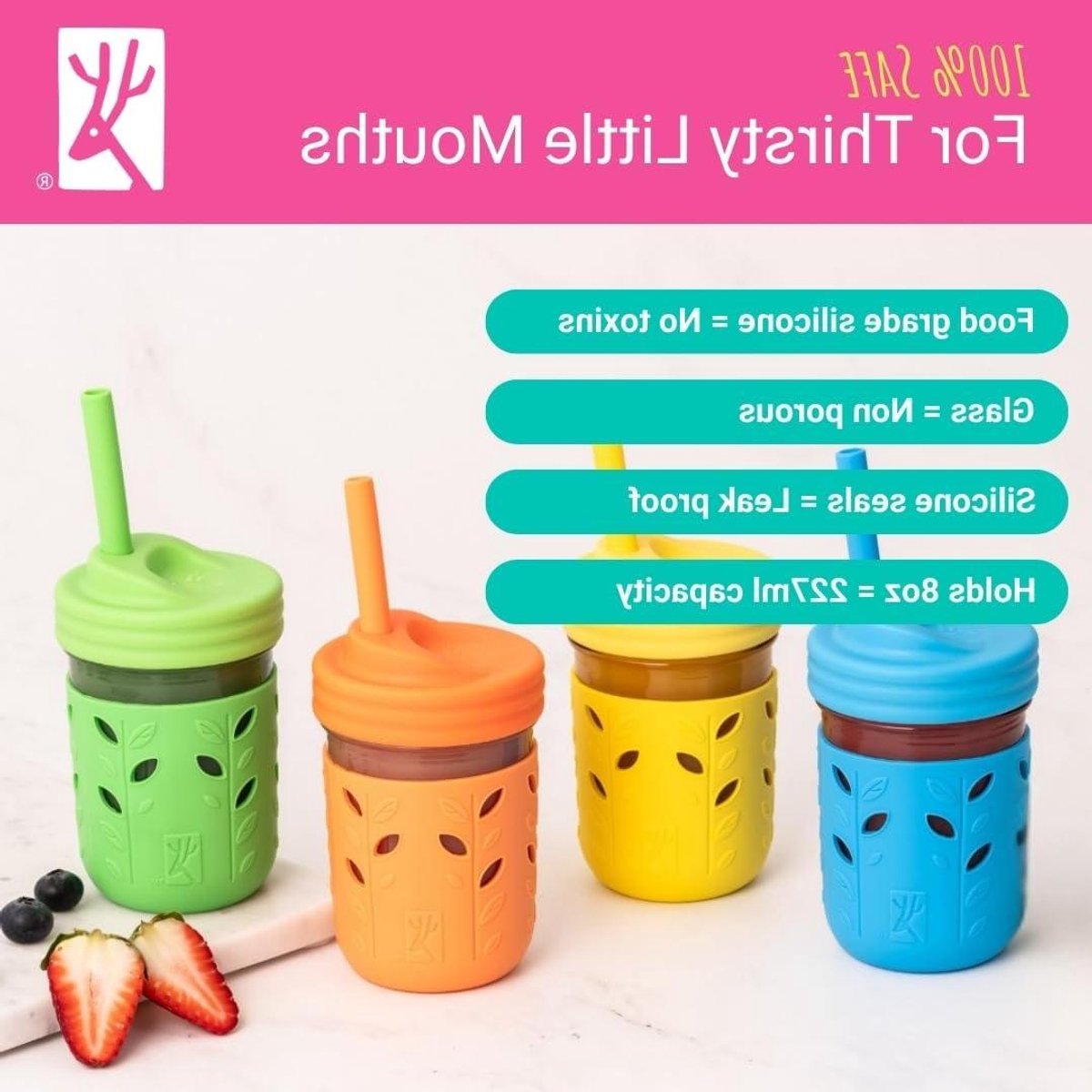 Kinderbeker met rietje - Peuter drinkbeker - Zelfstandig leren drinken - Lekvrije rietjes met stop - 4 stuks - Multicolor