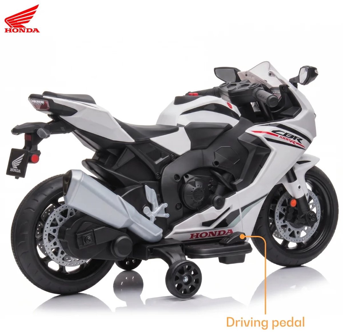Honda CBR 1000RR Full Option Elektrische Kindermotor 2 tot 5 jaar – Officieel Gelicentieerde Motor met LED-Koplamp & Claxon – Li-ion Kindermotor met Verwijderbare Zijwieltjes & Realistische Geluiden – Wit — afbeelding 10